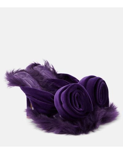 Burberry Step Rose Velvet Thong Sandals - Purple