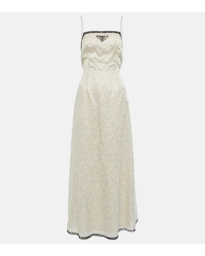 Prada Vestido largo con encaje floral - Blanco