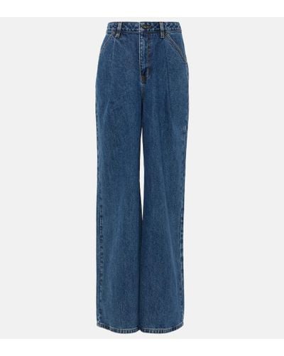 Self-Portrait Jeans anchos de tiro alto plisados - Azul