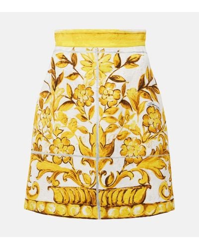 Dolce & Gabbana Majolica Cotton-blend Brocade Miniskirt - Yellow