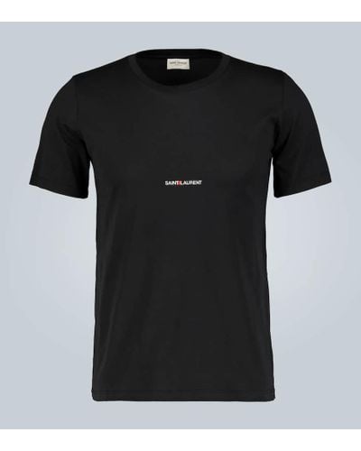 Saint Laurent Camiseta De Jersey De Algodón Con Logo - Negro