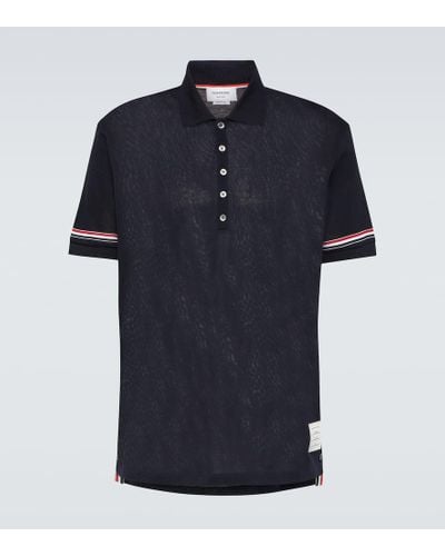 Thom Browne Rwb Stripe Cotton Polo Shirt - Blue