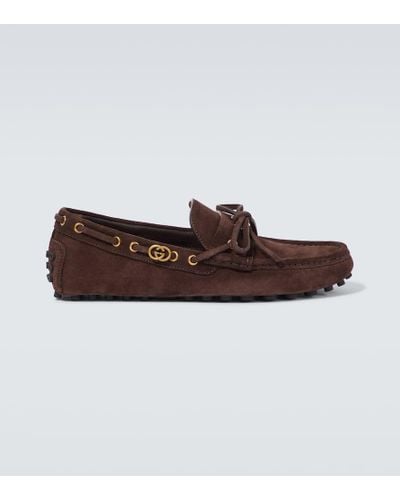 Gucci Interlocking G Suede Driving Shoes - Brown
