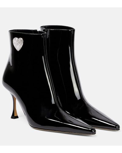 Mach & Mach Embellished Patent Leather Ankle Boots - Black