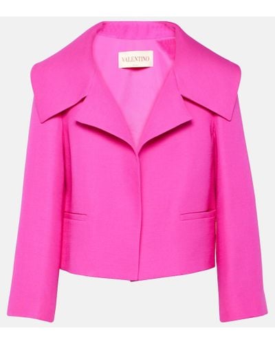 Valentino Cropped-Jacke aus Wolle und Seide - Pink