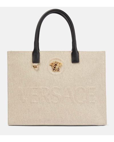 Versace Handbag Tote Shopping Bag Purse La Medusa - Natural