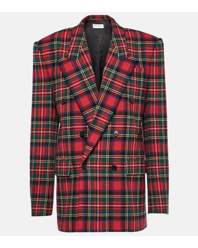 Saint Laurent Tartan-check Double-breasted Blazer - Red