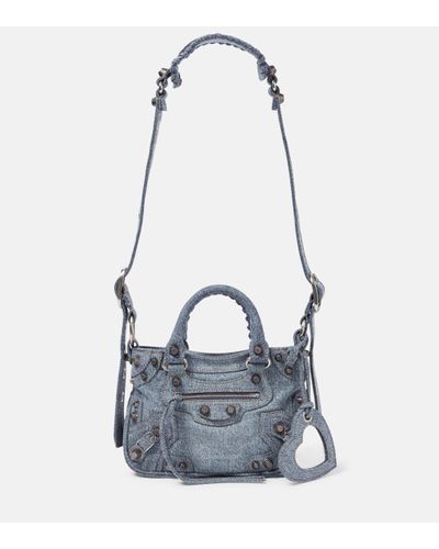 Balenciaga Sac Neo Cagole Small en jean - Bleu