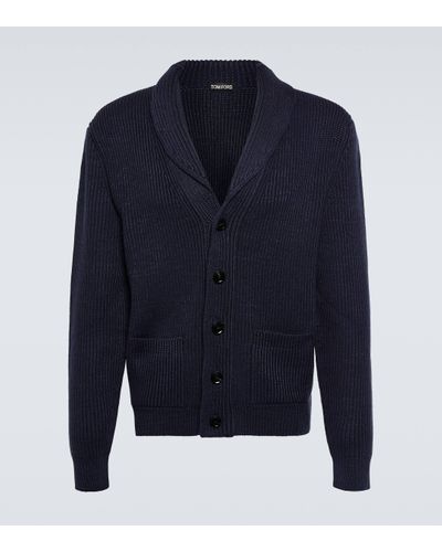 Tom Ford Ribbed-knit Wool And Silk Cardigan - Blue