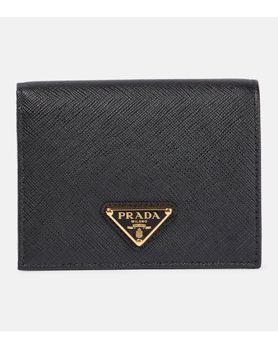 Prada Portefeuille en cuir Saffiano a logo - Noir