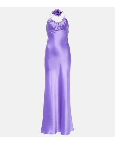 Rodarte Floral-applique Silk Charmeuse Gown - Purple