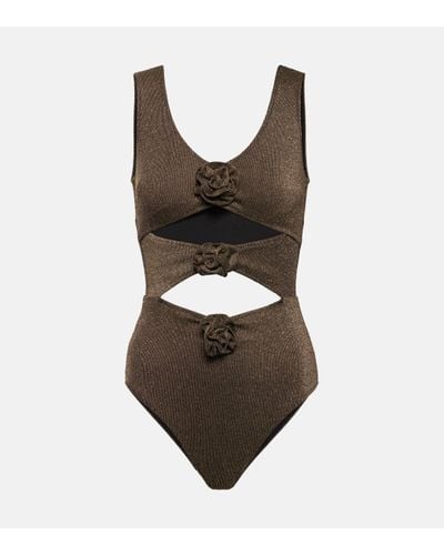 Alexandra Miro Beth Floral-applique Swimsuit - Brown