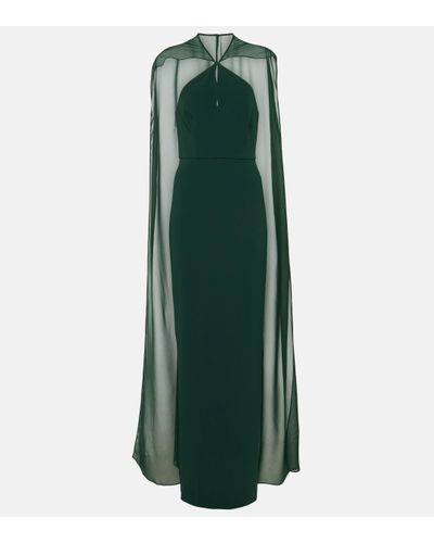 Roland Mouret Caped Satin Crepe Gown - Green