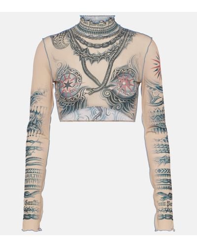 Jean Paul Gaultier Top raccourci Tattoo Collection imprime - Multicolore