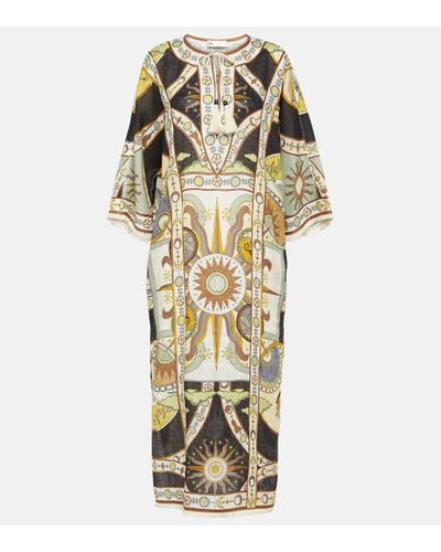 Tory Burch Printed Linen Midi Dress - Metallic