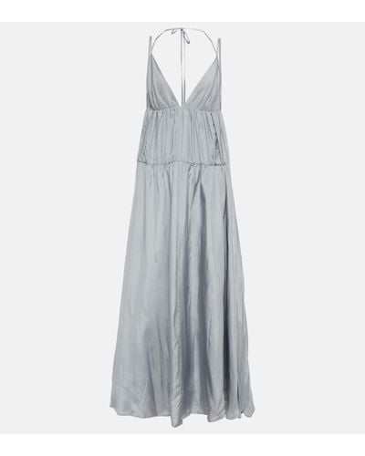 JOSEPH Darnley Ruched Silk Maxi Dress - Gray