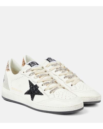 Golden Goose Ball Star Glitter Leather Sneakers - White