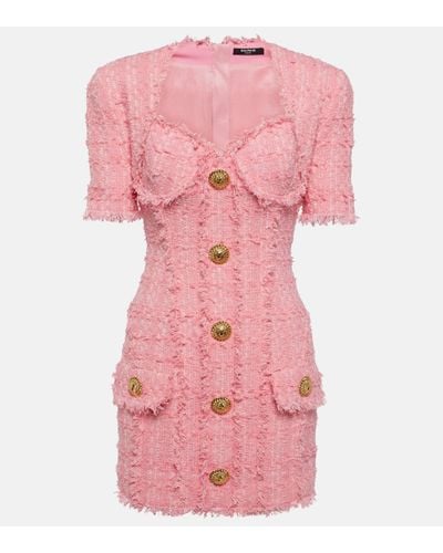 Balmain Cotton-blend Tweed Bustier Dress - Pink