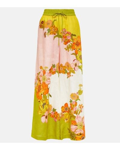 ALÉMAIS Pantalones anchos Silas de lino floral - Amarillo