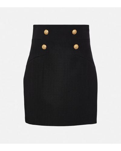 Balmain Minifalda de lana de tiro alto - Negro