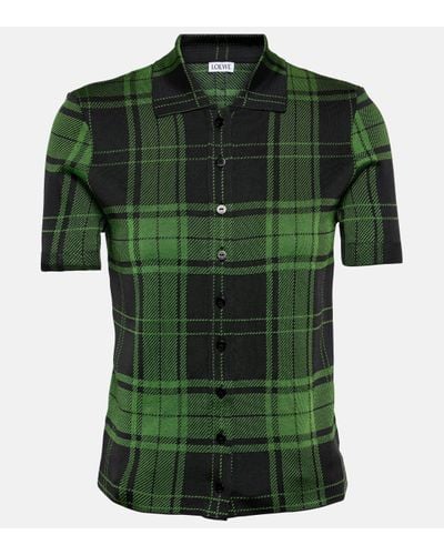 Loewe Checked Silk-blend Polo Shirt - Green
