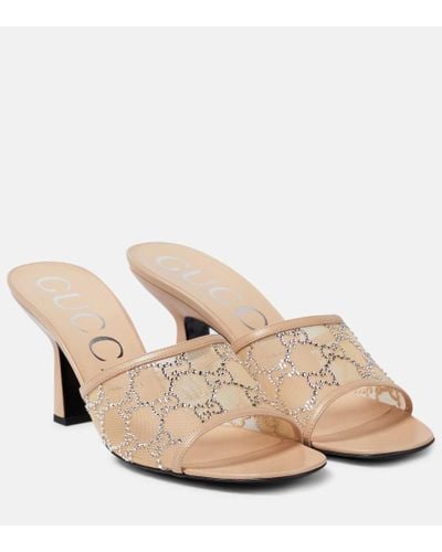 Gucci GG Crystal Mesh & Leather Sandal - Pink