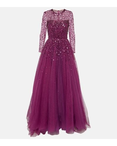Jenny Packham Constantine Embellished Tulle Gown - Purple