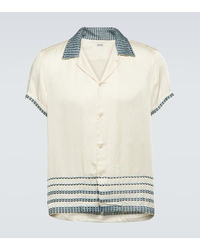 Bode Camicia bowling in raso di seta con ricami - Bianco