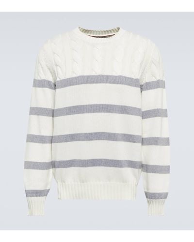 Brunello Cucinelli Pull raye en coton - Blanc