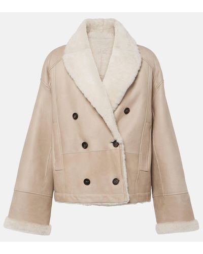 Brunello Cucinelli Leather And Shearling Reversible Jacket - Natural