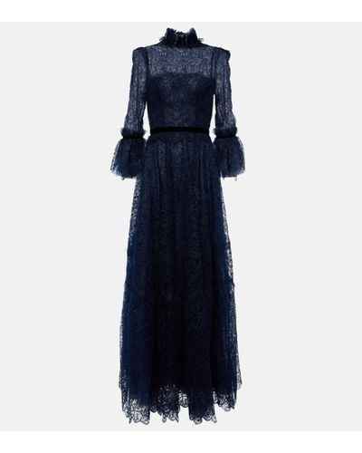 Costarellos Ruched Lace Gown - Blue