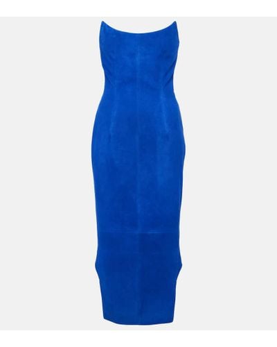 Givenchy Asymmetric Suede Bustier Dress - Blue