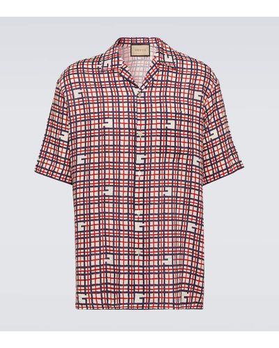 Gucci Camicia In Lino Con Stampa G Quadro Tartan - Rosa