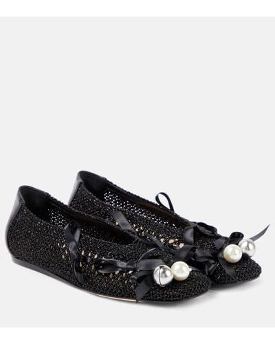 Simone Rocha Bell Charm Embellished Crochet Ballet Flats - Black
