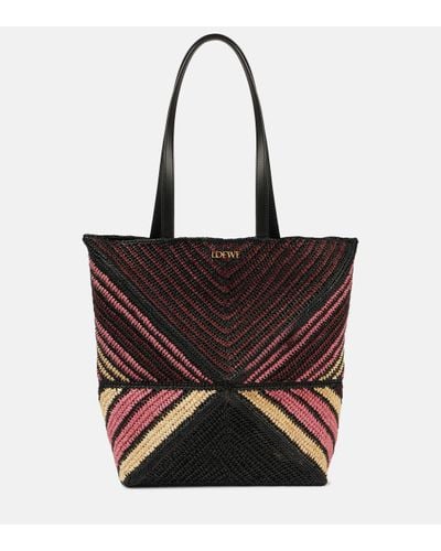 Loewe Paula's Ibiza Puzzle Fold Medium Raffia Tote Bag - Red