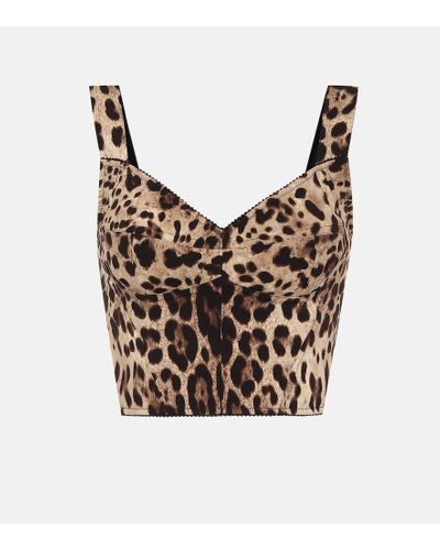 Dolce & Gabbana Bustier de seda print de leopardo - Marrón