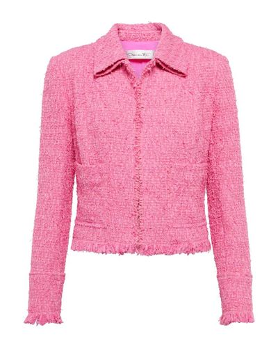 Oscar de la Renta Cropped Tweed Jacket - Pink