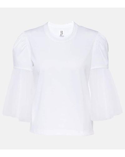 Noir Kei Ninomiya Tulle-trimmed Cotton Top - White