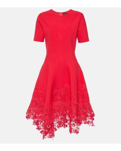 Oscar de la Renta Asymmetric Lace-trimmed Mini Dress - Red