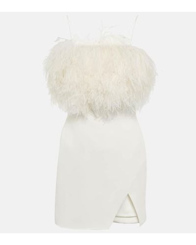 David Koma Feather-trimmed Minidress - White