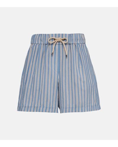 Brunello Cucinelli Striped Cotton And Silk Shorts - Blue