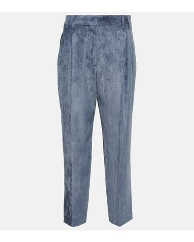 Brunello Cucinelli High-rise Tapered Corduroy Trousers - Blue