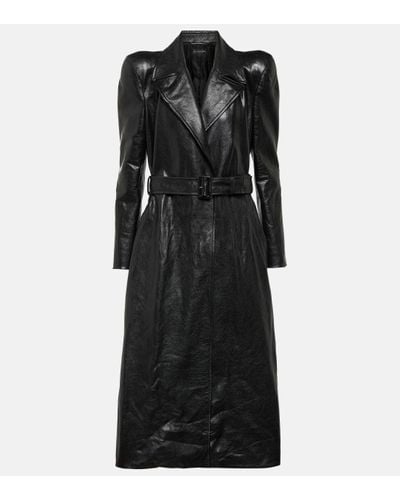 Balenciaga Leather Trench Coat - Black