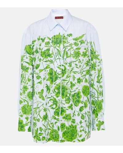 Gucci Camisa Flowers de algodon a rayas - Verde