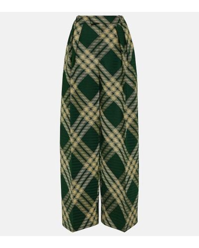 Burberry Pantalones anchos de sarga de lana a cuadros - Verde