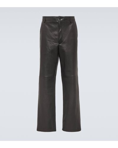 Prada Pantalon droit en cuir - Gris