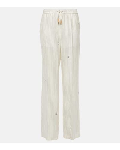 Loewe Pantaloni a gamba larga in seta e cotone - Bianco
