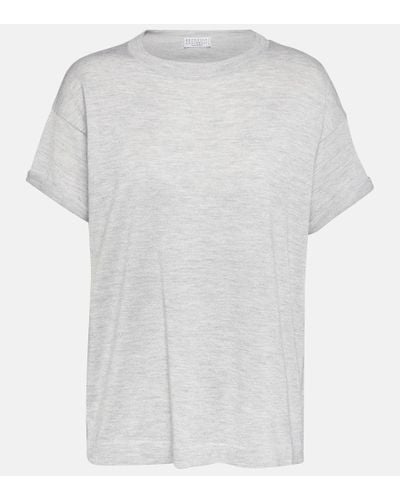Brunello Cucinelli Camiseta en mezcla de cachemir - Blanco