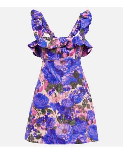 Zimmermann High Tide Floral-print Linen Mini Dress - Purple