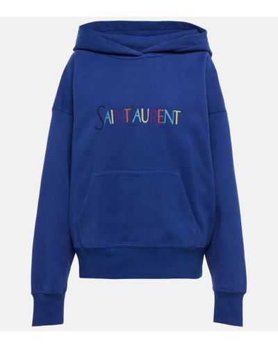 Saint Laurent Sweat-shirt a capuche en coton a logo - Bleu